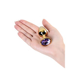 Gold Metal Anal Plug w Amethyst Crystal Small