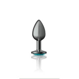 Cheeky Charms Gunmetal Round Butt Plug w Teal Jewel Small