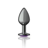 Cheeky Charms Gunmetal Round Butt Plug w Purple Jewel Medium