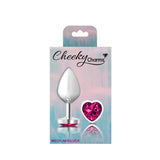 Cheeky Charms Silver Metal  Butt Plug w Heart Pink Jewel Medium