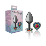 Cheeky Charms Gunmetal  Butt Plug w Heart Rainbow Jewel Medium